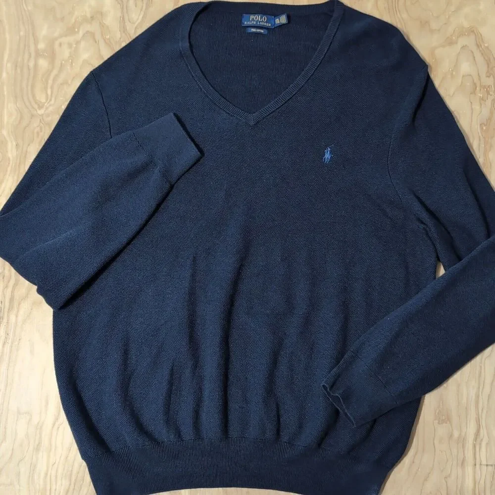 Polo Ralph Lauren Mens 2XL Cotton‎ Deep V-Neck Sweater Blue